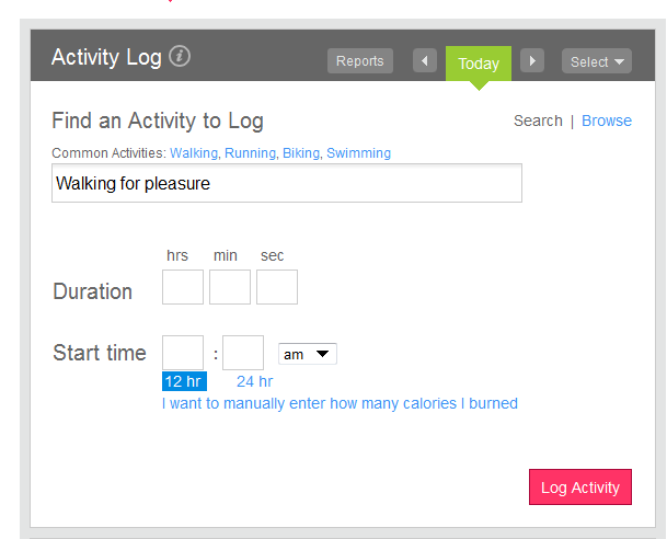 Fitbit Activity Log Screenshot